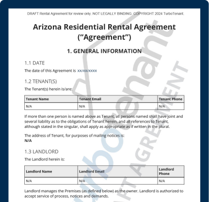 watermarked TurboTenant Arizona lease agreement