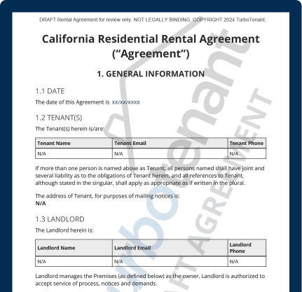 Watermarked sample of a TurboTenant California residential lease agreement