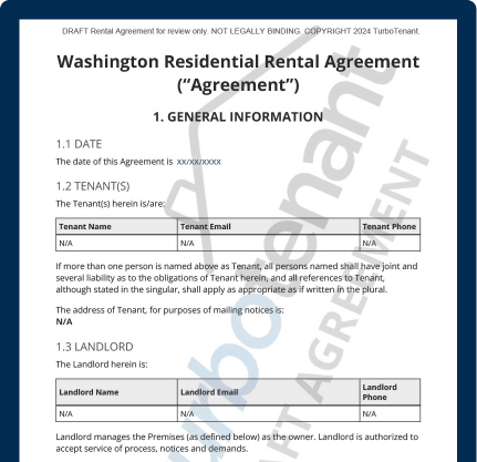 Watermarked sample of a Washington Lease Agreement landlords can use for fixed-term or month to month leases